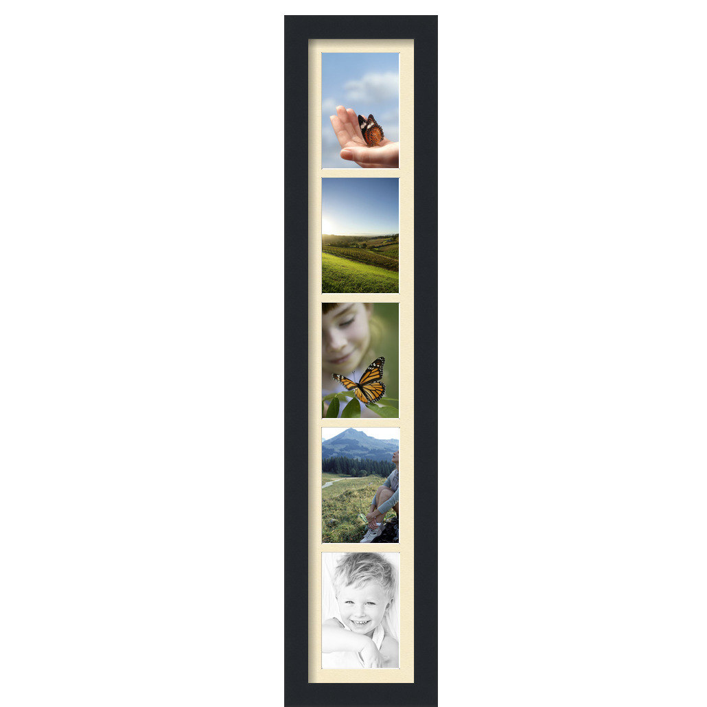 Collage Picture Frame, Satin Black Frame with 5 openings for 4x6 photos with Ivory Cream Mat. D3926GA2365, ArtToframes