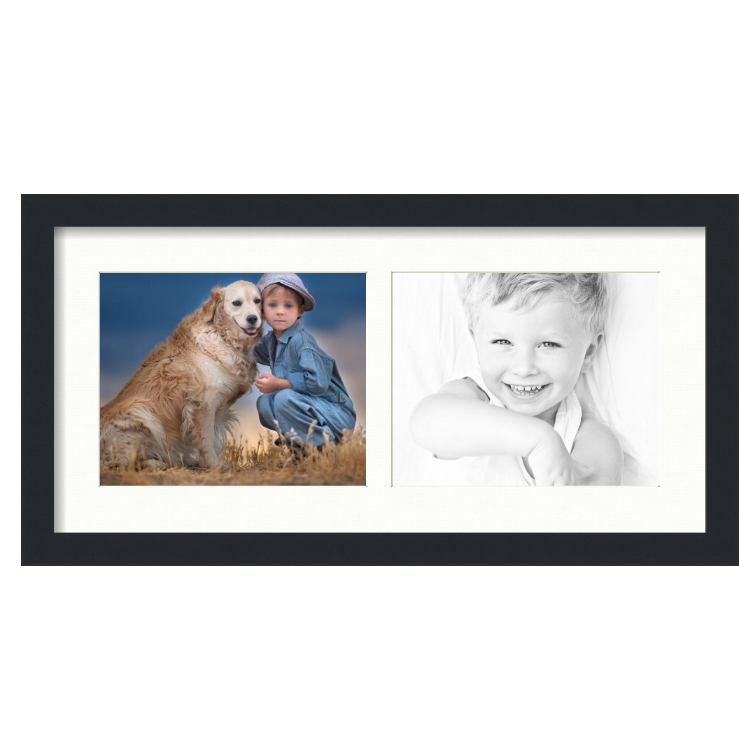 Collage Picture Frame, Satin Black Frame with 2 openings for 8x10 photos with Fabric White Mat. D3926EK241, ArtToframes