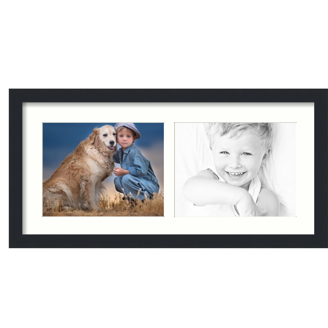 "Collage Picture Frame, Satin Black Frame with 2 openings for 8.5x11 photos with White Light Cream Mat. D3926IJ243, ArtToframes"