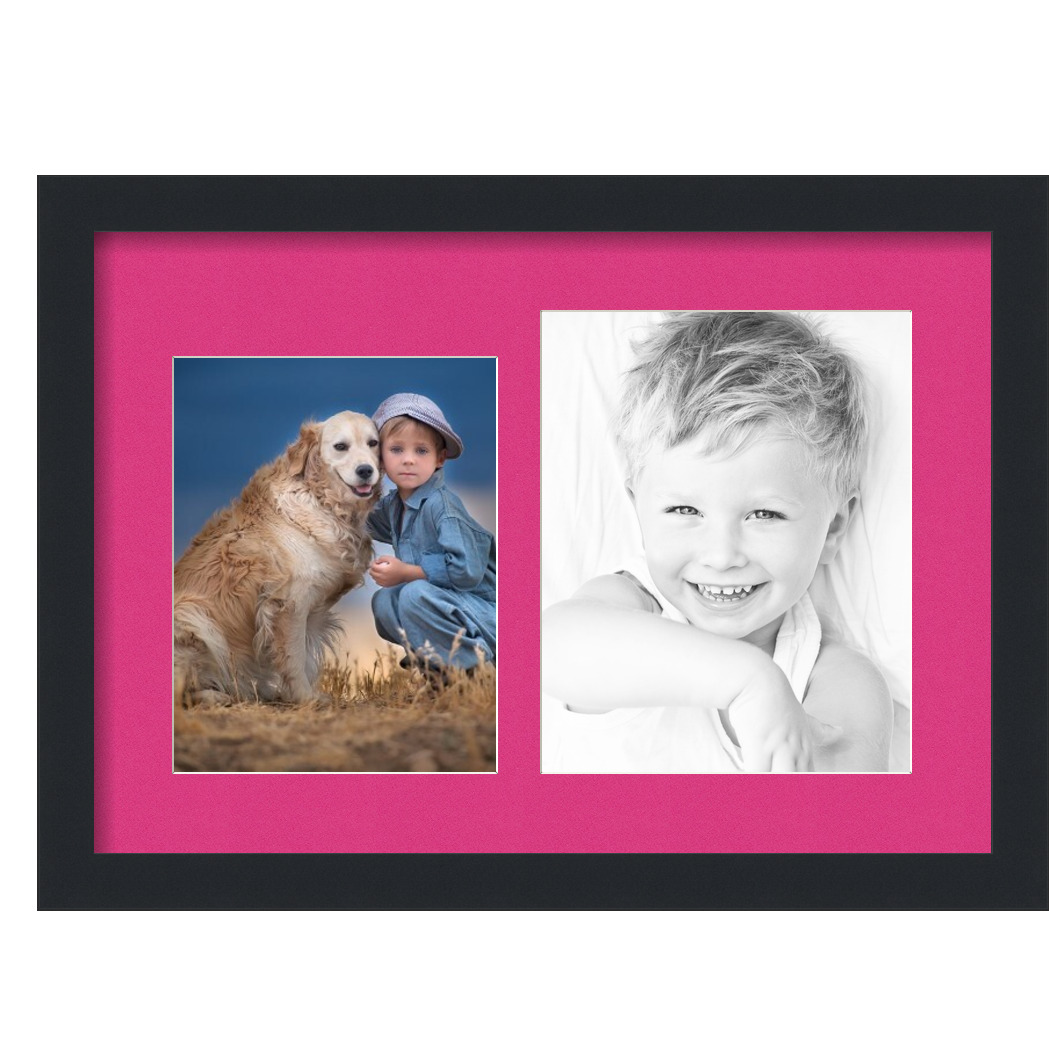 Collage Picture Frame, Satin Black Frame with 2 openings for 8x10 photos with Pink Tulip Mat. D3926CR248, ArtToframes