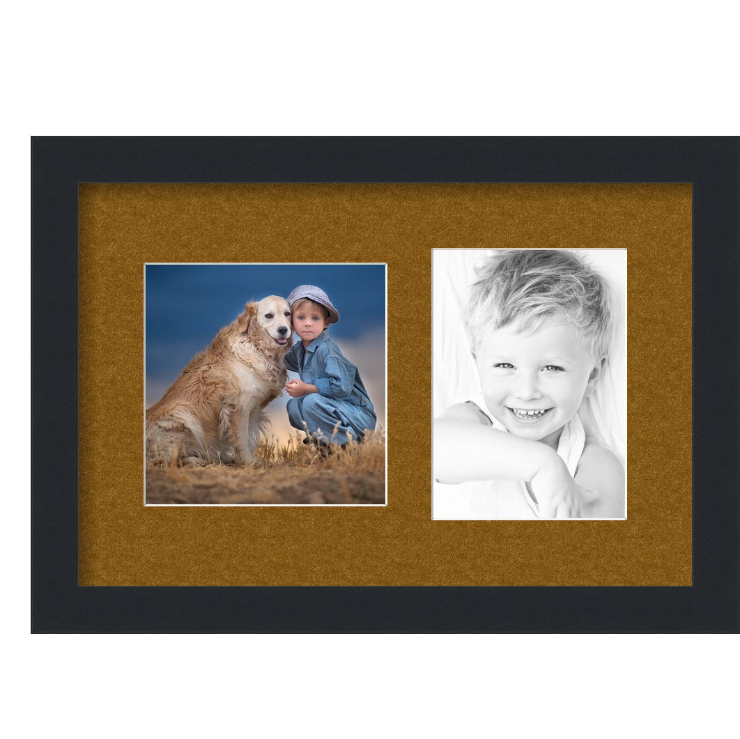 Collage Picture Frame, Satin Black Frame with 2 openings for 5x7 photos with Brown Coronado Mat. D3926EB250, ArtToframes