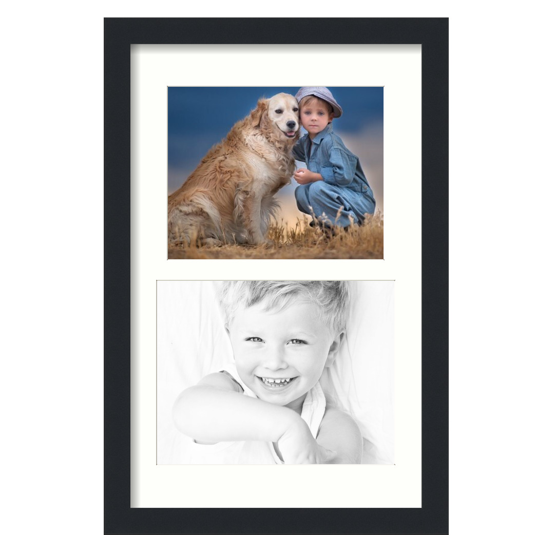 Collage Picture Frame, Satin Black Frame with 2 openings for 8x10 photos with White Light Cream Mat. D3926IJ253, ArtToframes