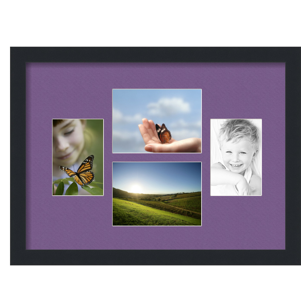 Collage Picture Frame, Satin Black Frame with 4 openings for 5x7 photos with Purple Grape Mat. D3926FQ272, ArtToframes