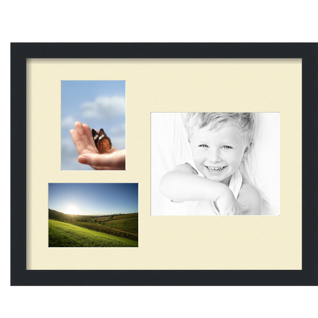 Collage Picture Frame, Satin Black Frame with 3 openings for 8x10 photos with Ivory Oyster Mat. D3926GC294, ArtToframes