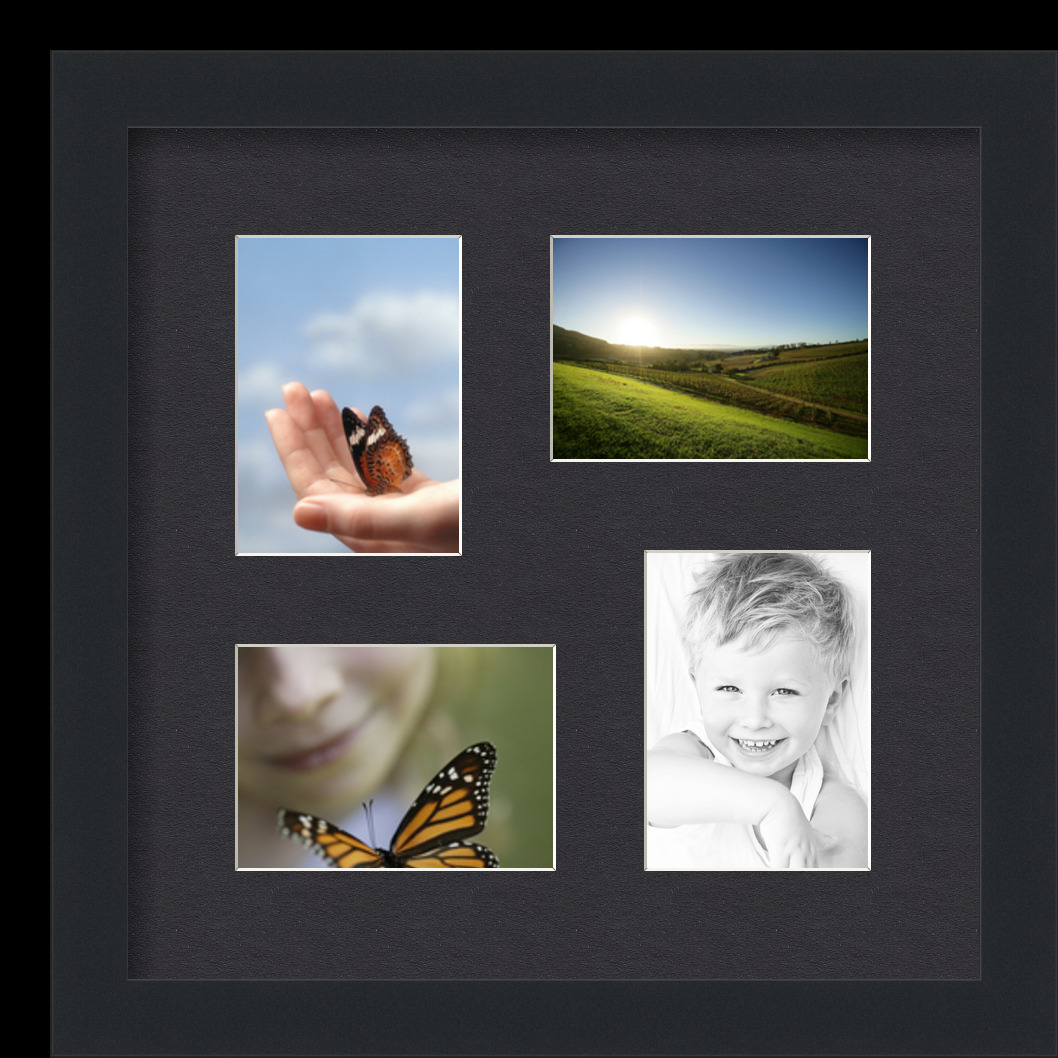 Collage Picture Frame, Satin Black Frame with 4 openings for 3.5x5 photos with Black Mat. D3926U299, ArtToframes