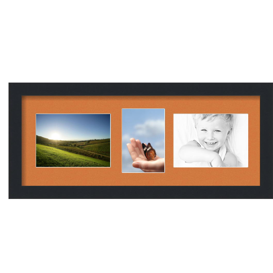 Collage Picture Frame, Satin Black Frame with 3 openings for 5x7 photos with Orange Octoberfest Mat. D3926DP307, ArtToframes