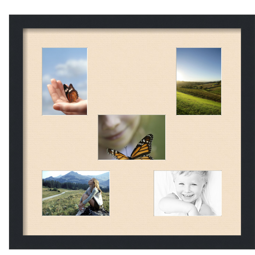 Collage Picture Frame, Satin Black Frame with 5 openings for 4x6 photos with Ivory French Creme Mat. D3926DF308, ArtToframes