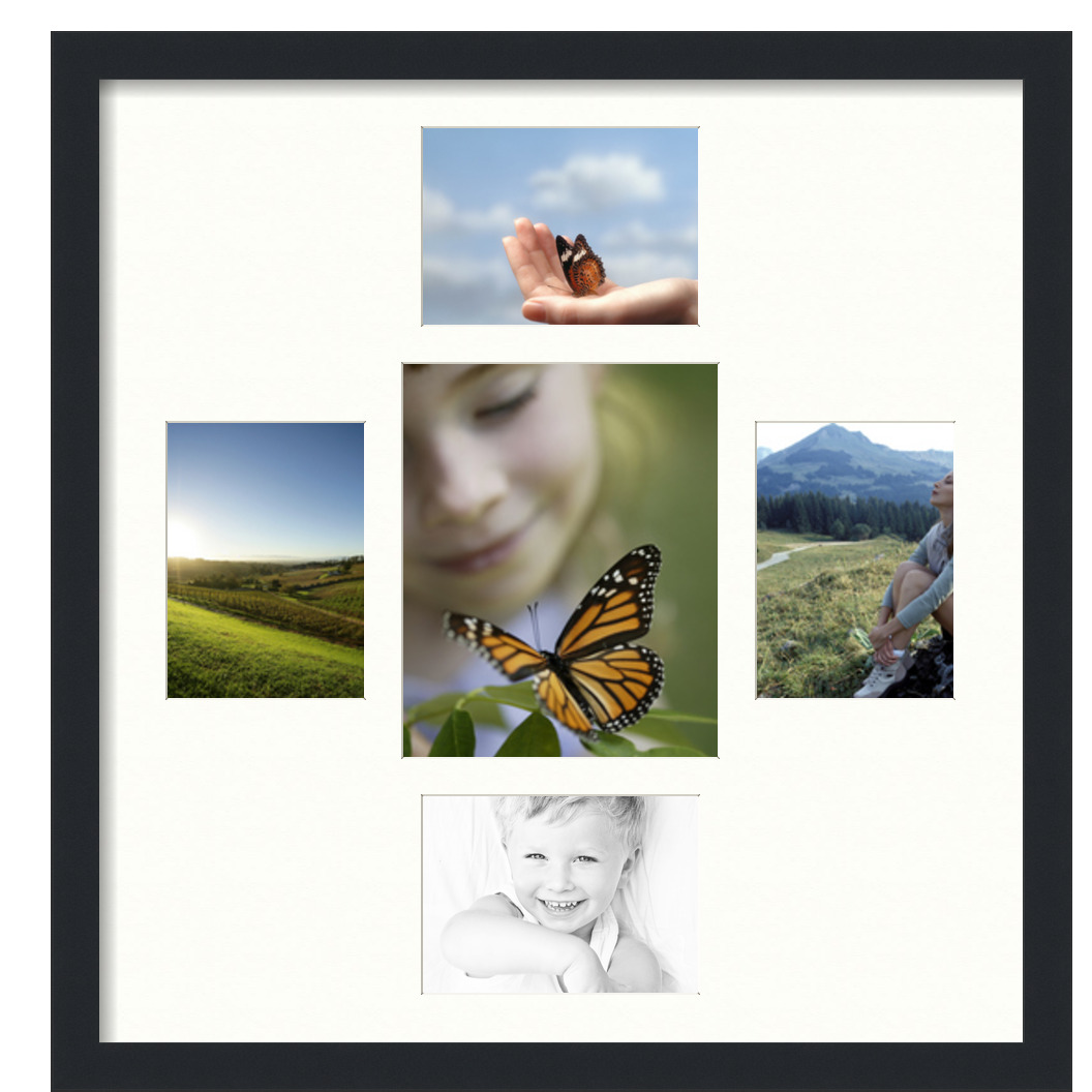Collage Picture Frame, Satin Black Frame with 5 openings for 8x10 photos with White Porcelain Mat. D3926EL327, ArtToframes