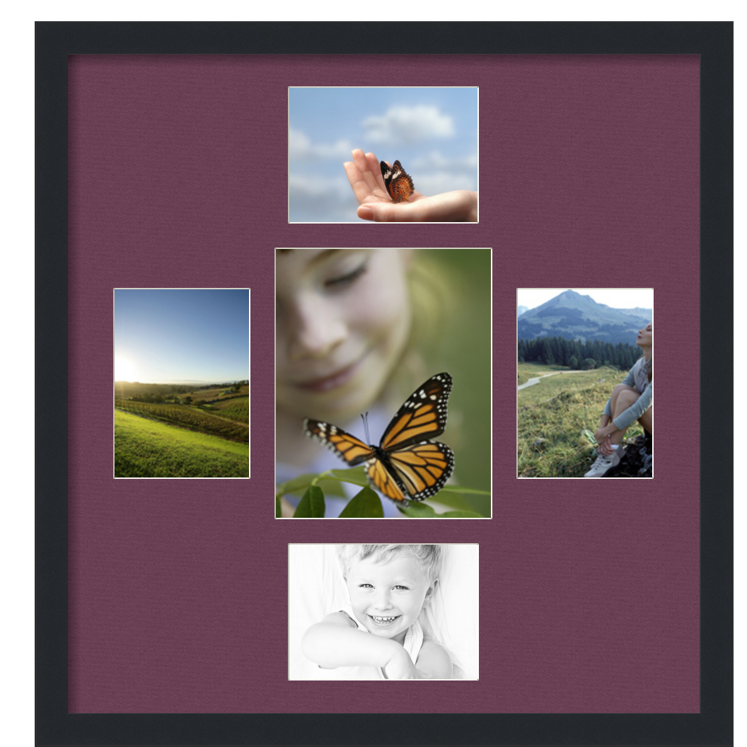 Collage Picture Frame, Satin Black Frame with 5 openings for 8x10 photos with Red Ruby Mat. D3926FW327, ArtToframes