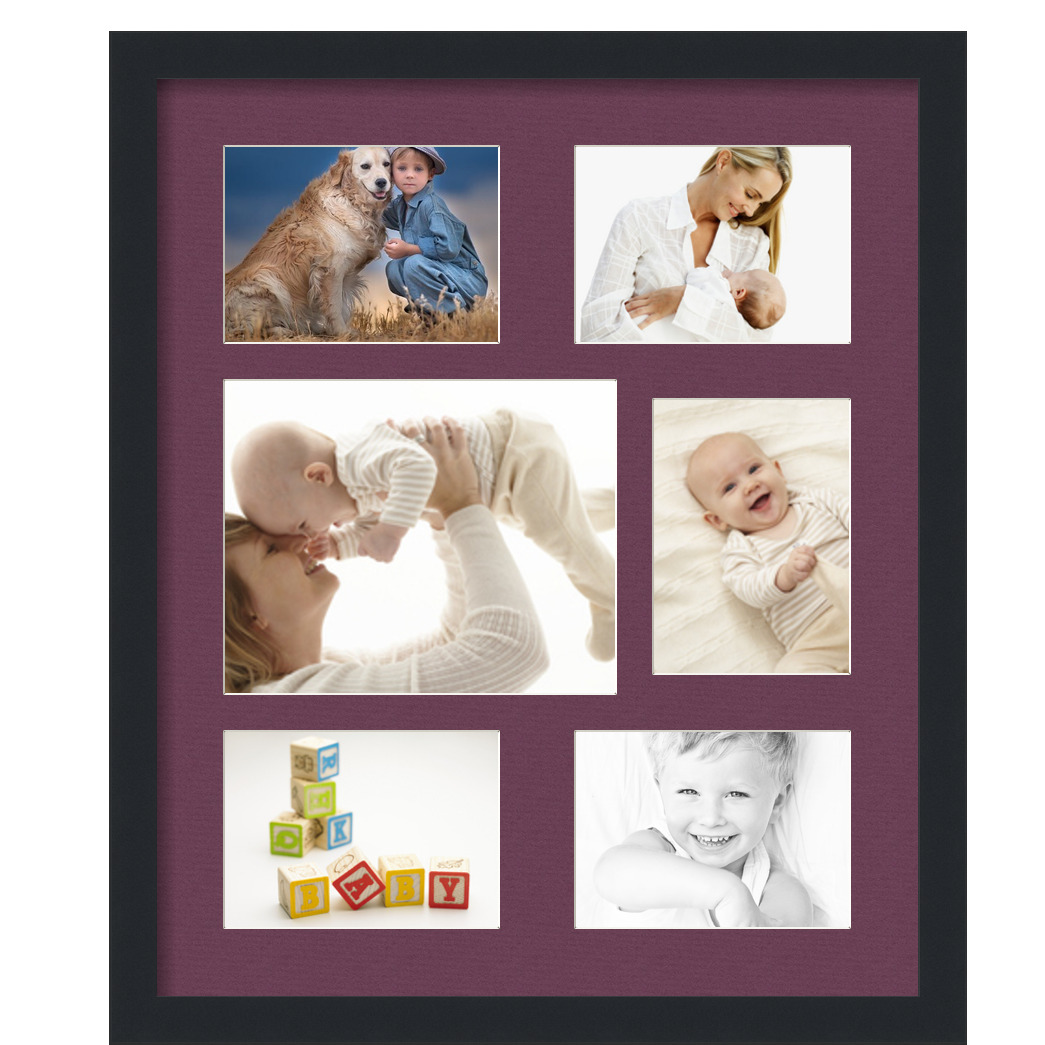 Collage Picture Frame, Satin Black Frame with 6 openings for 8x10 photos with Red Ruby Mat. D3926FW367, ArtToframes