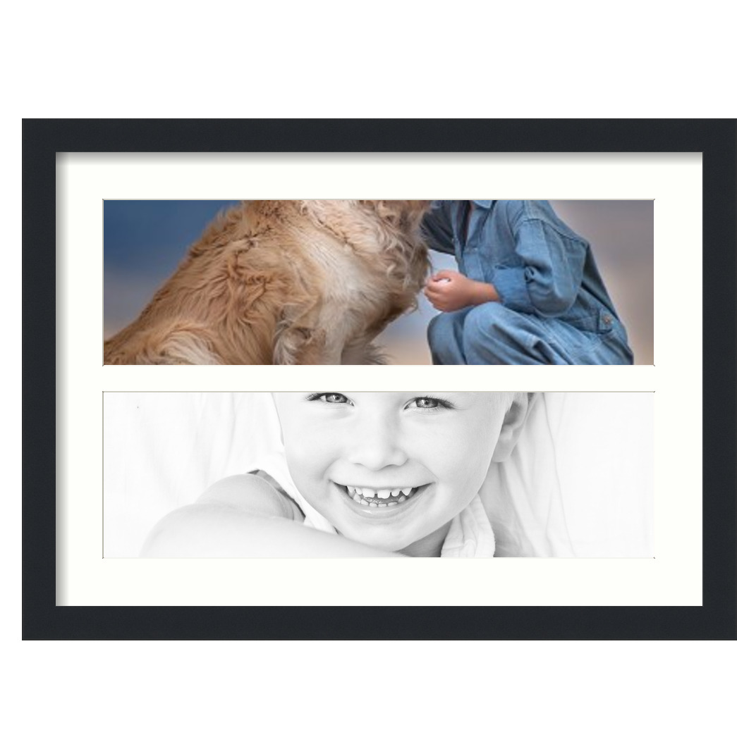 Collage Picture Frame, Satin Black Frame with 2 openings for 6x20 photos with White Light Cream Mat. D3926IJ37, ArtToframes