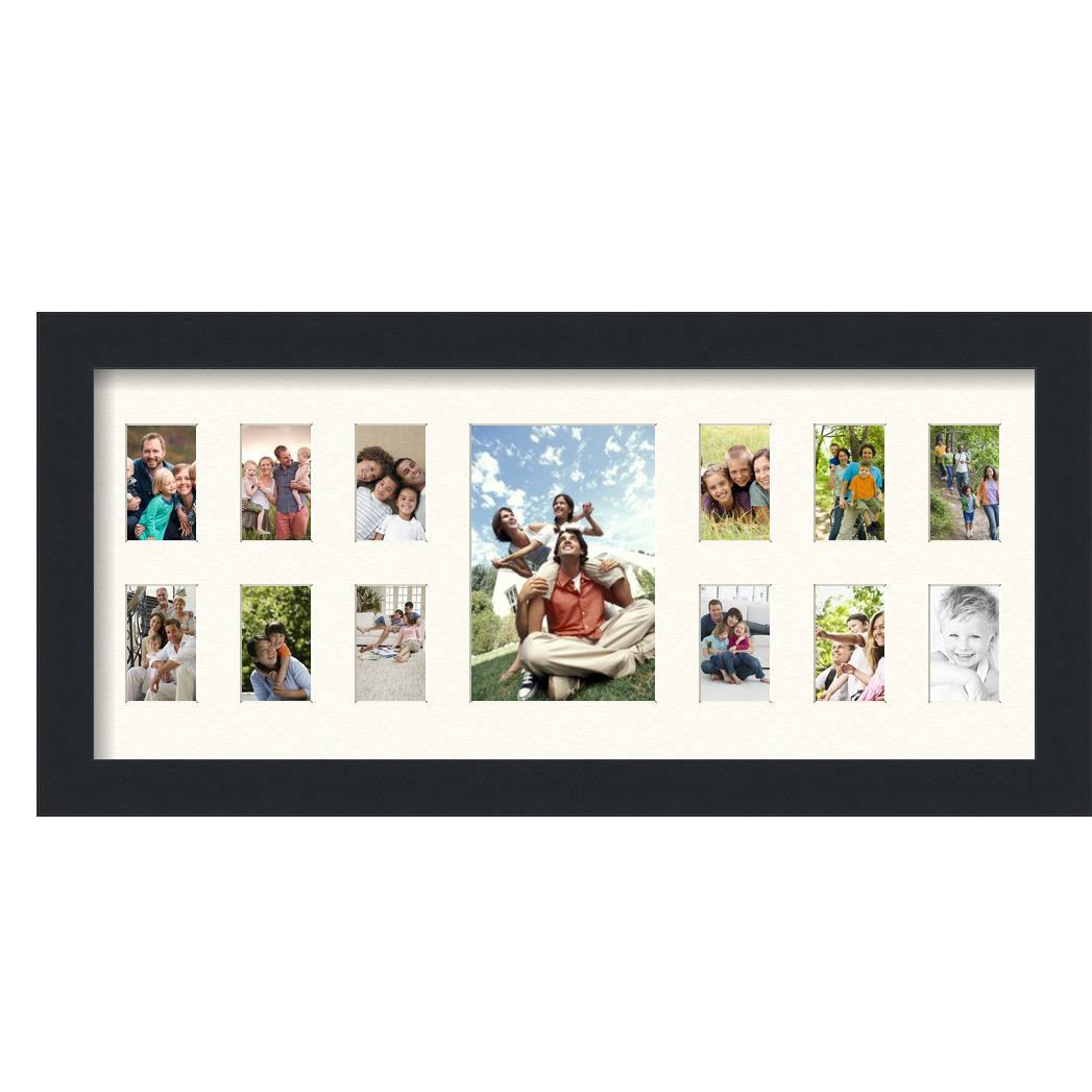 Collage Picture Frame, Satin Black Frame with 13 openings for 4x6 photos with Ivory Chantilly Mat. D3926EN377, ArtToframes