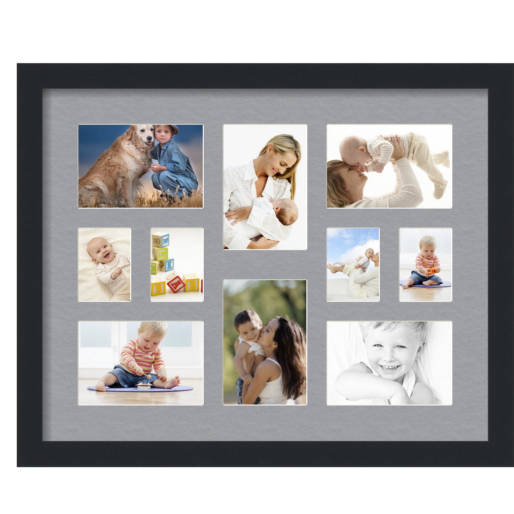 Collage Picture Frame, Satin Black Frame with 10 openings for 4x6 photos with Silver Mat. D3926HR401, ArtToframes