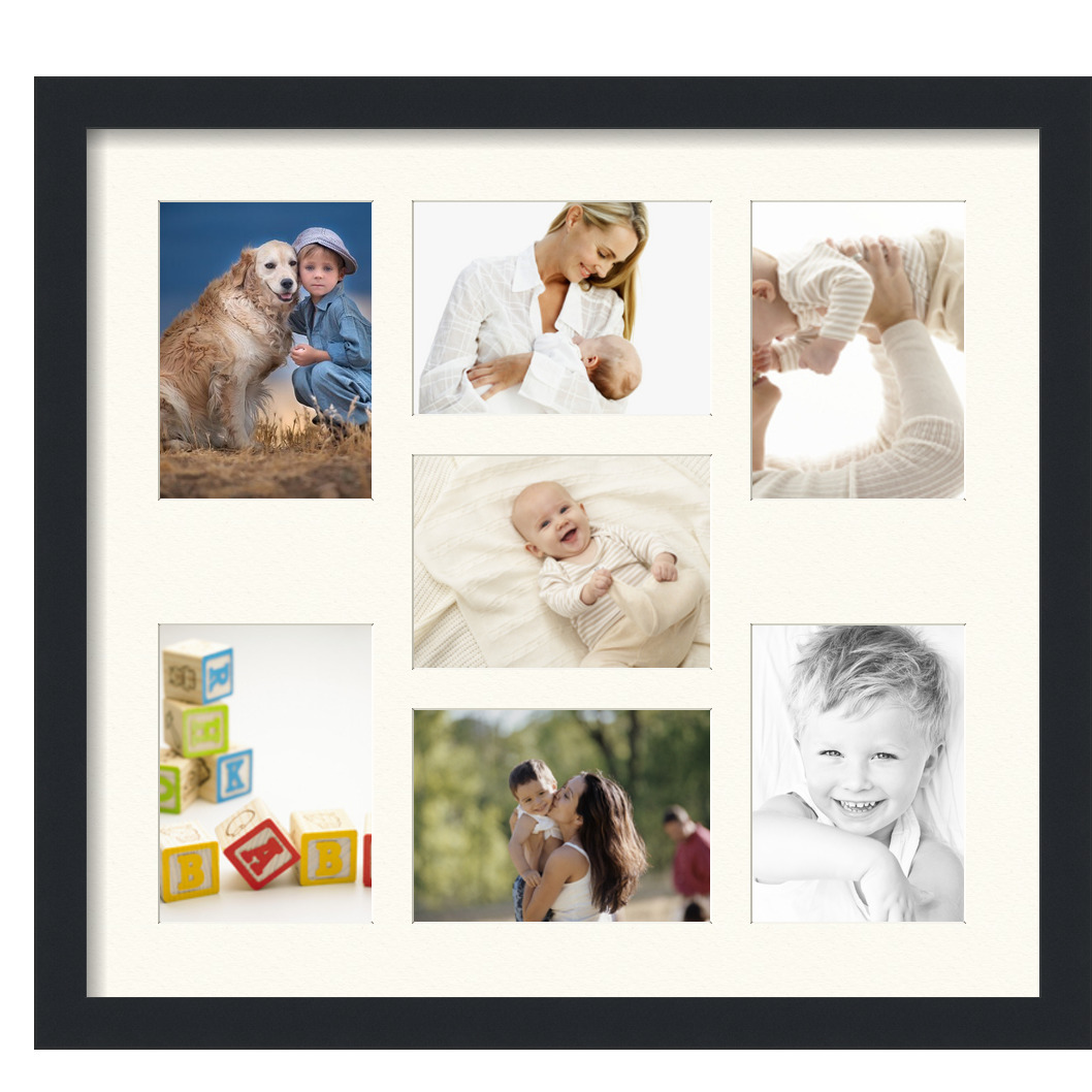 Collage Picture Frame, Satin Black Frame with 7 openings for 5x7 photos with Ivory Chantilly Mat. D3926EN417, ArtToframes
