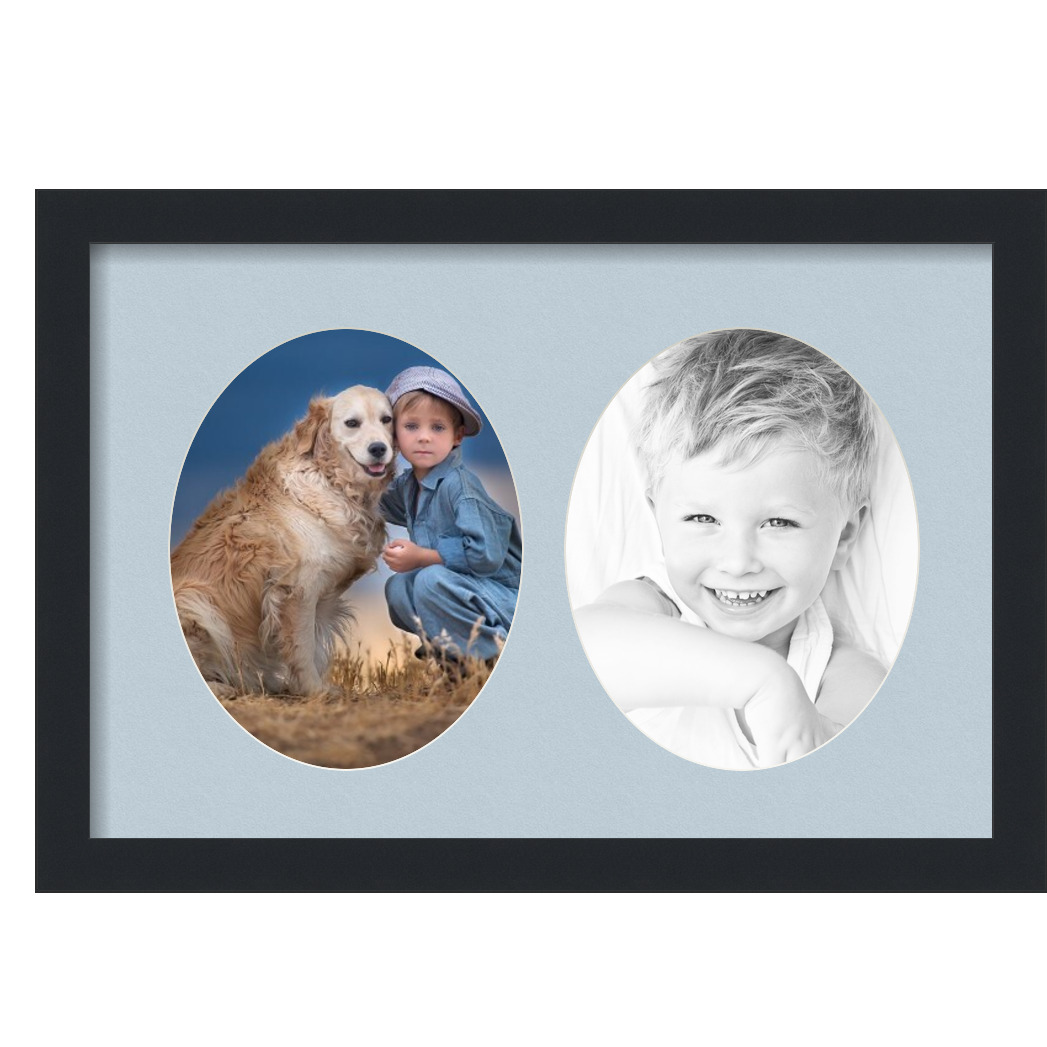 Collage Picture Frame, Satin Black Frame with 2 openings for 8x10 photos with Baby Blue Mat. D3926FT436, ArtToframes