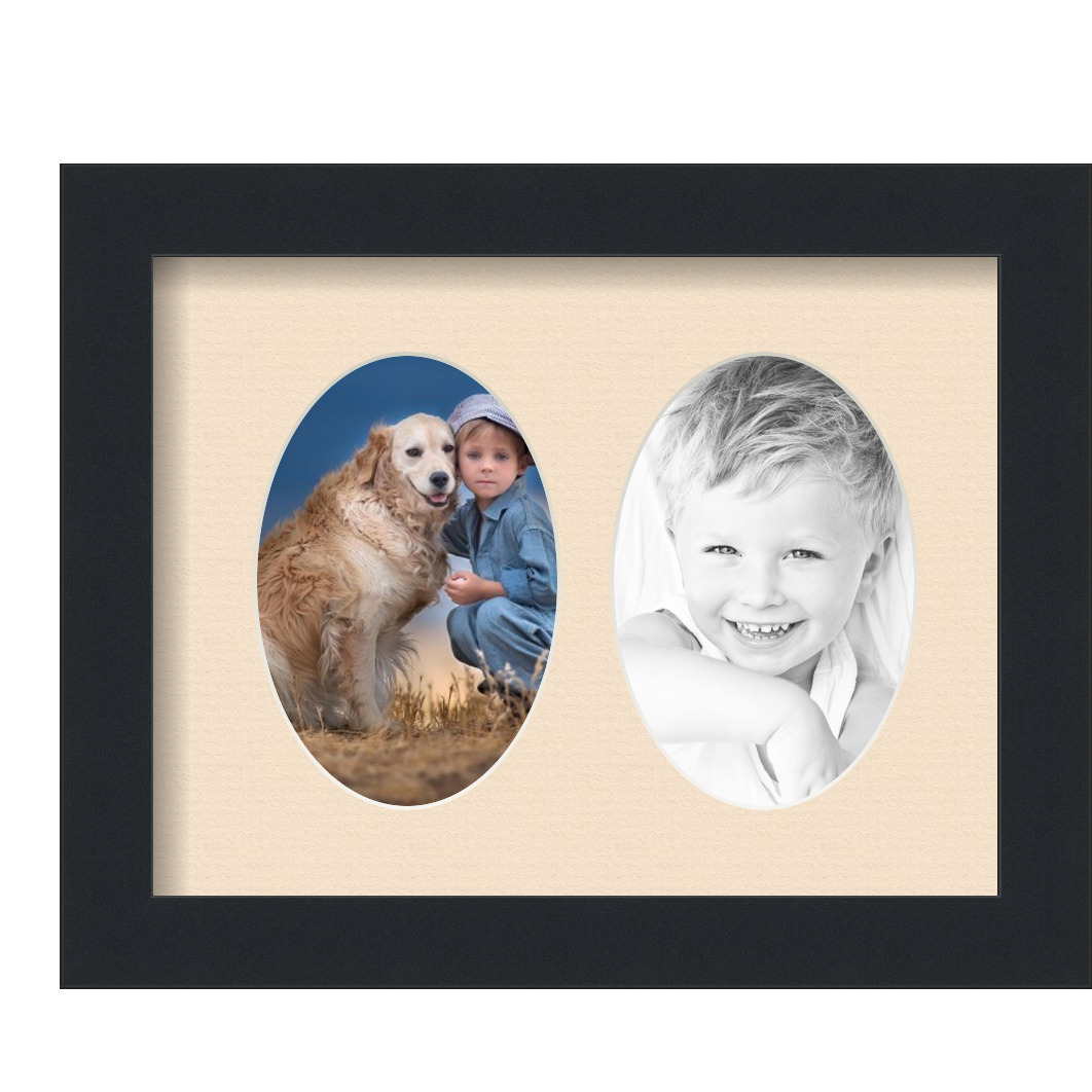 Collage Picture Frame, Satin Black Frame with 2 openings for 4x6 photos with Ivory French Creme Mat. D3926DF439, ArtToframes