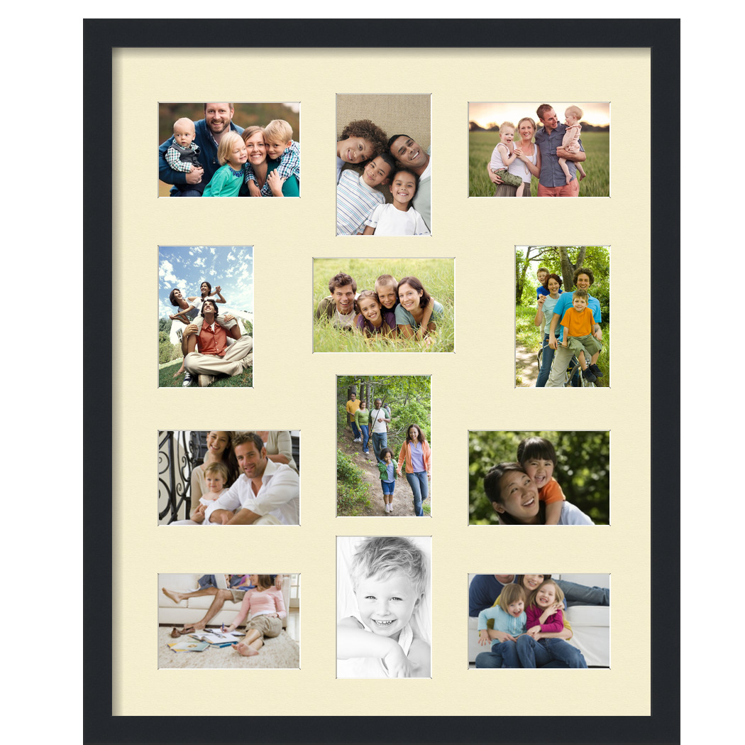 Collage Picture Frame, Satin Black Frame with 12 openings for 4x6 photos with Ivory Oyster Mat. D3926GC462, ArtToframes