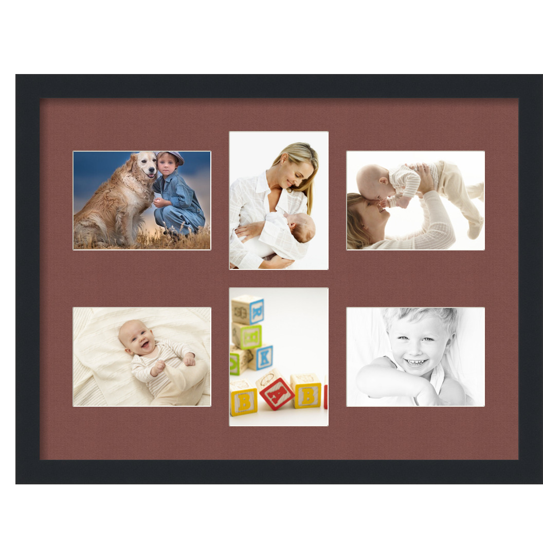 Collage Picture Frame, Satin Black Frame with 6 openings for 5x7 photos with Black Brique Mat. D3926DD473, ArtToframes