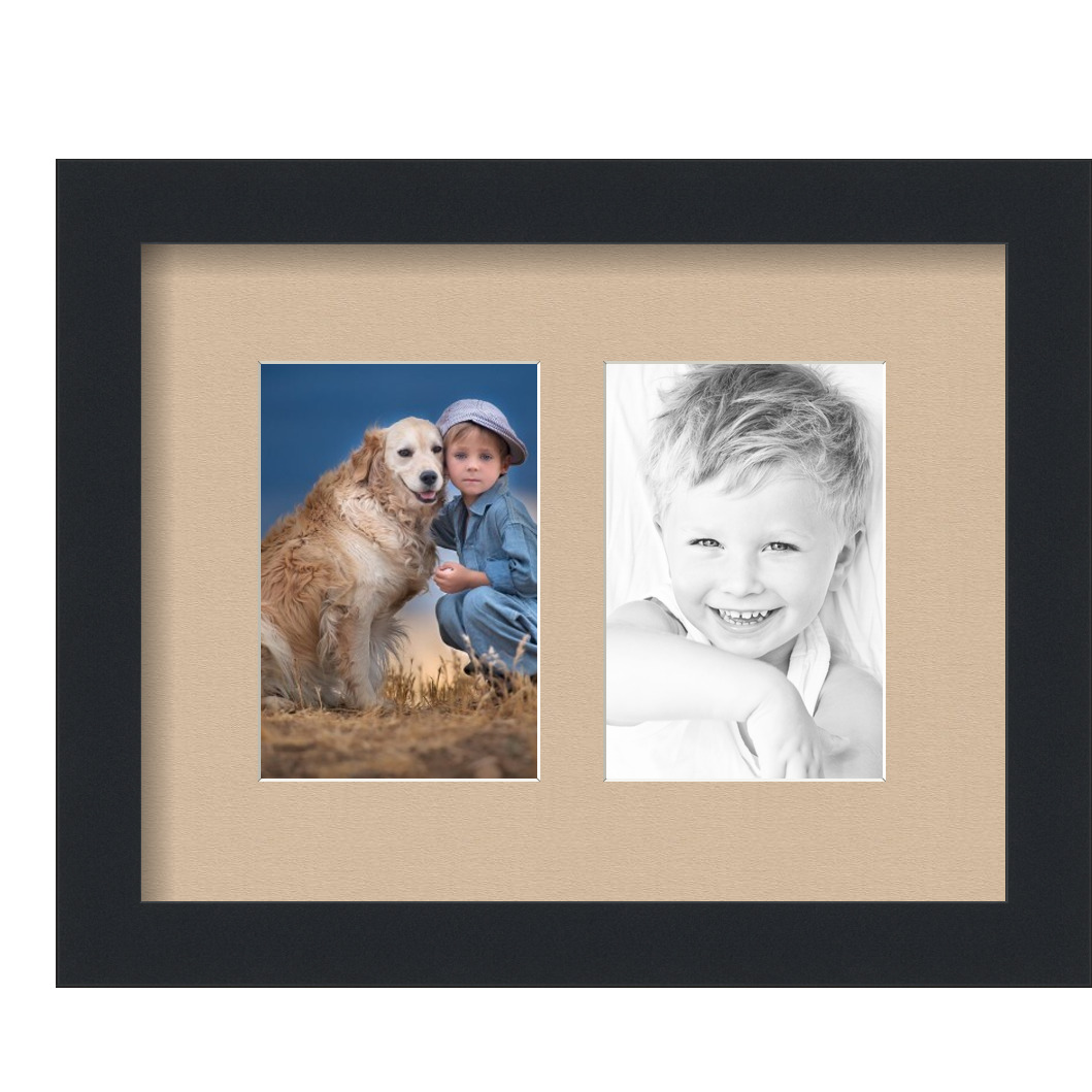 Collage Picture Frame, Satin Black Frame with 2 openings for 4x6 photos with Pink Scotch Mist Mat. D3926DG530, ArtToframes