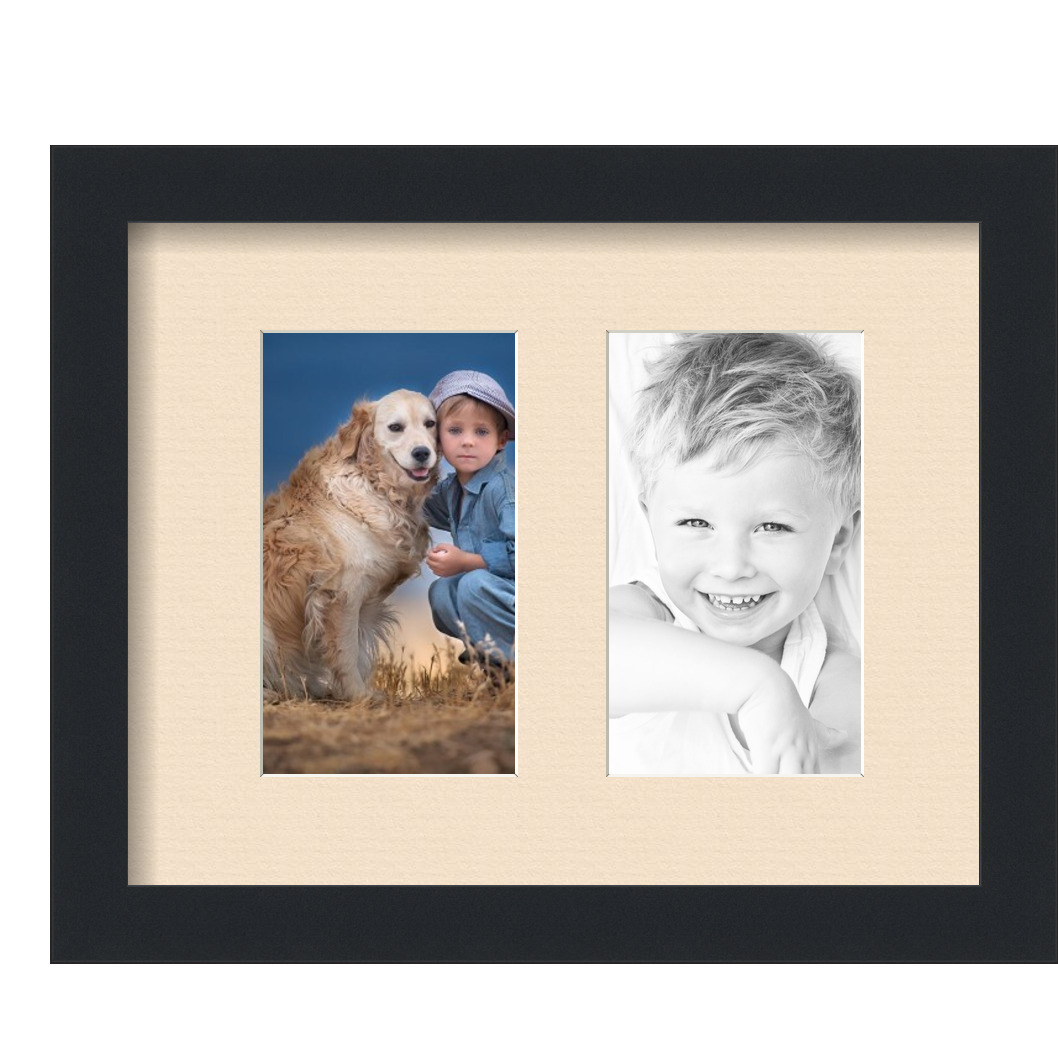 Collage Picture Frame, Satin Black Frame with 2 openings for 4x7 photos with Ivory French Creme Mat. D3926DF559, ArtToframes
