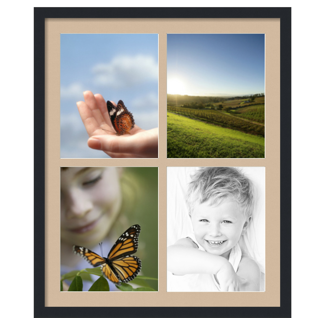 Collage Picture Frame, Satin Black Frame with 4 openings for 11x14 photos with Pink Scotch Mist Mat. D3926DG588, ArtToframes