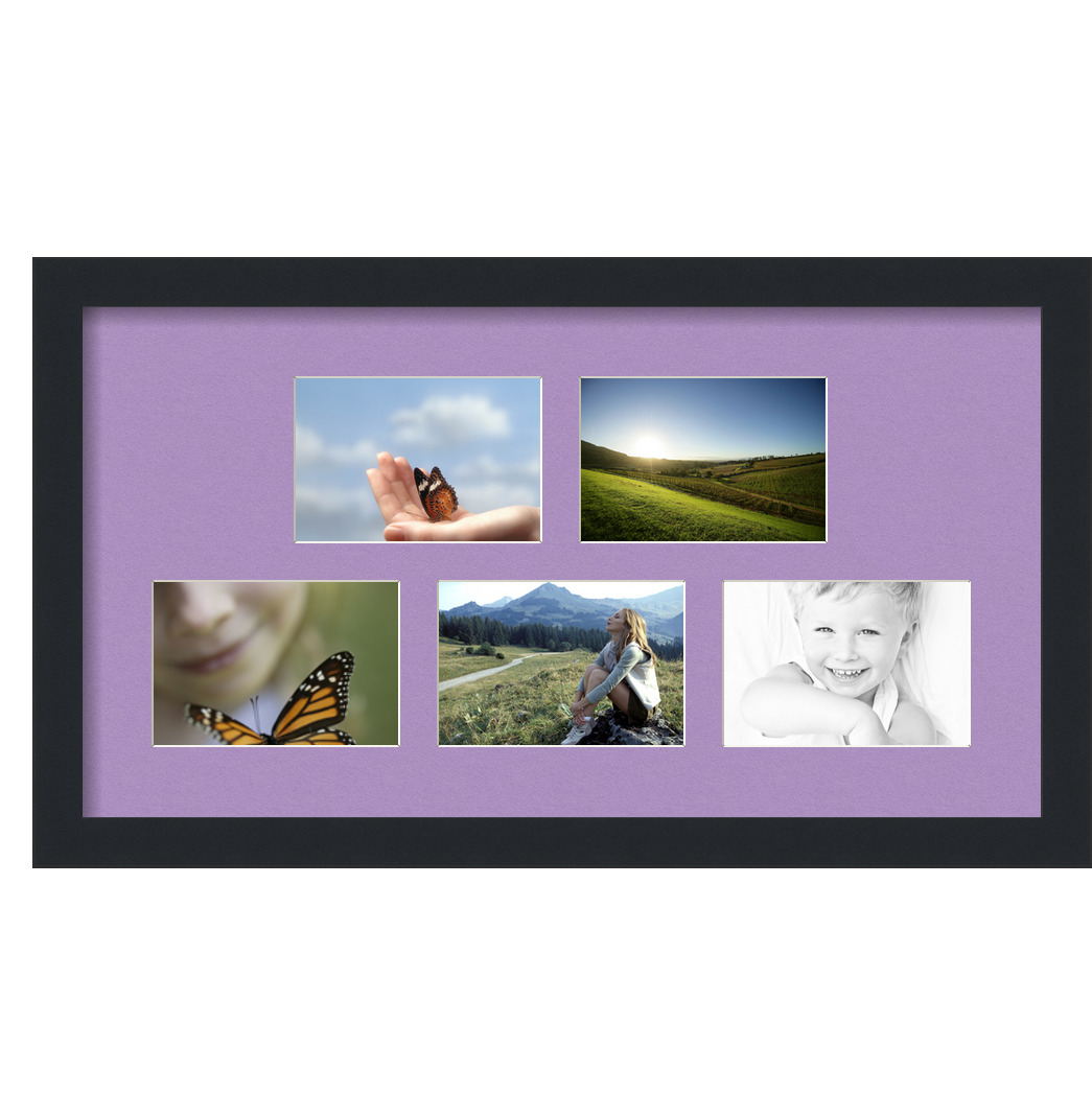 Collage Picture Frame, Satin Black Frame with 5 openings for 4x6 photos with Pink Lavender Mist Mat. D3926FU603, ArtToframes