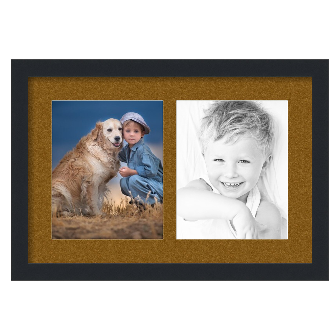 Collage Picture Frame, Satin Black Frame with 2 openings for 8x10 photos with Brown Coronado Mat. D3926EB604, ArtToframes