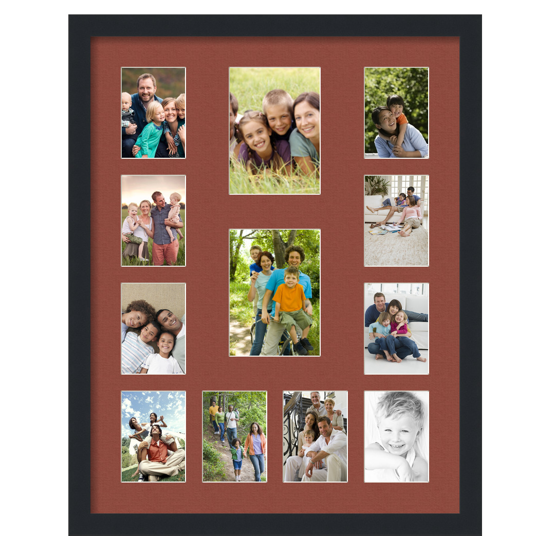 Collage Picture Frame, Satin Black Frame with 12 openings for 5x7 photos with Brown Cognac Mat. D3926DK611, ArtToframes
