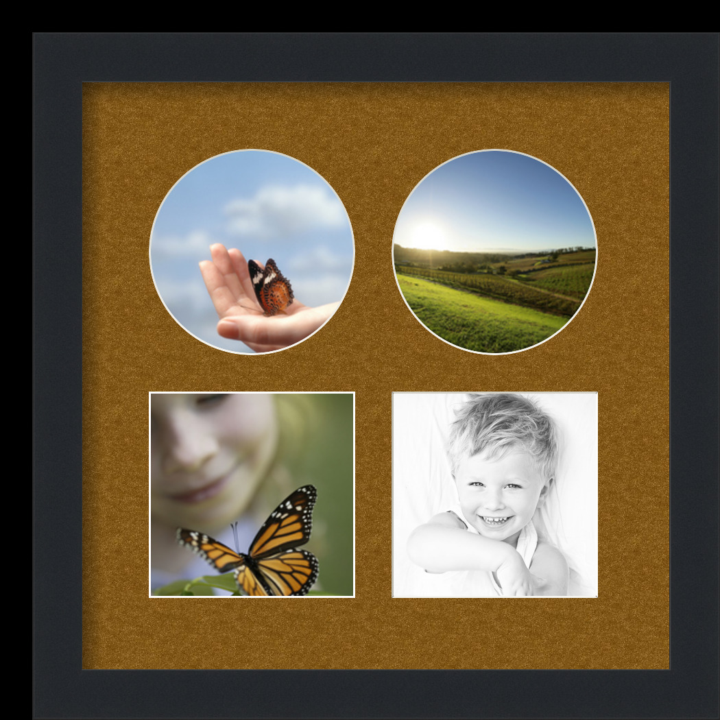 Collage Picture Frame, Satin Black Frame with 4 openings for 5x5 photos with Brown Coronado Mat. D3926EB621, ArtToframes