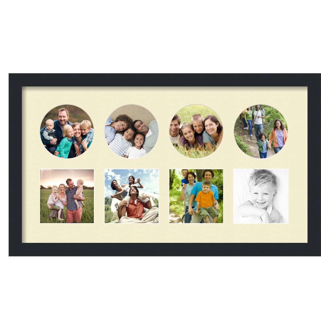 Collage Picture Frame, Satin Black Frame with 8 openings for 5x5 photos with Ivory Oyster Mat. D3926GC698, ArtToframes