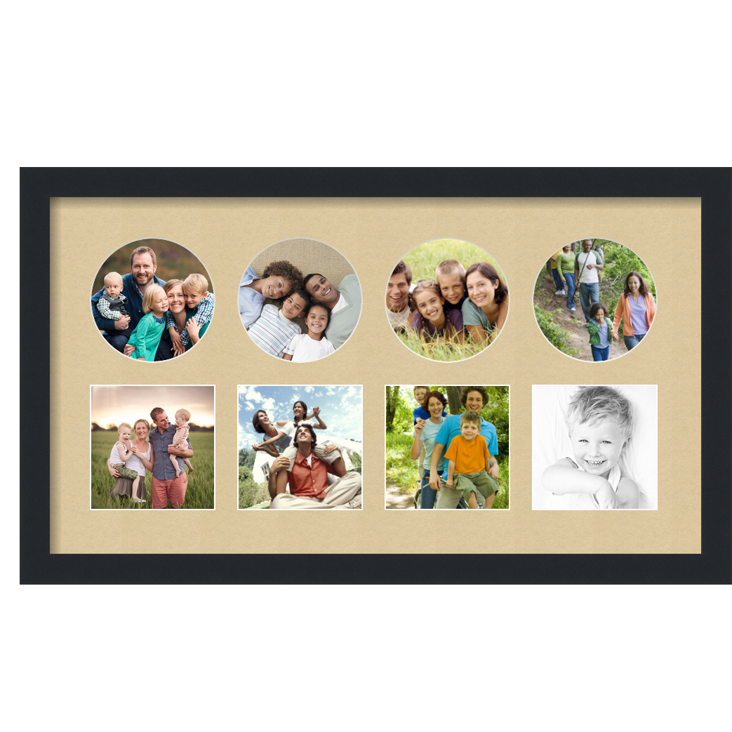 Collage Picture Frame, Satin Black Frame with 8 openings for 5x5 photos with Green Whisper Mat. D3926GI698, ArtToframes