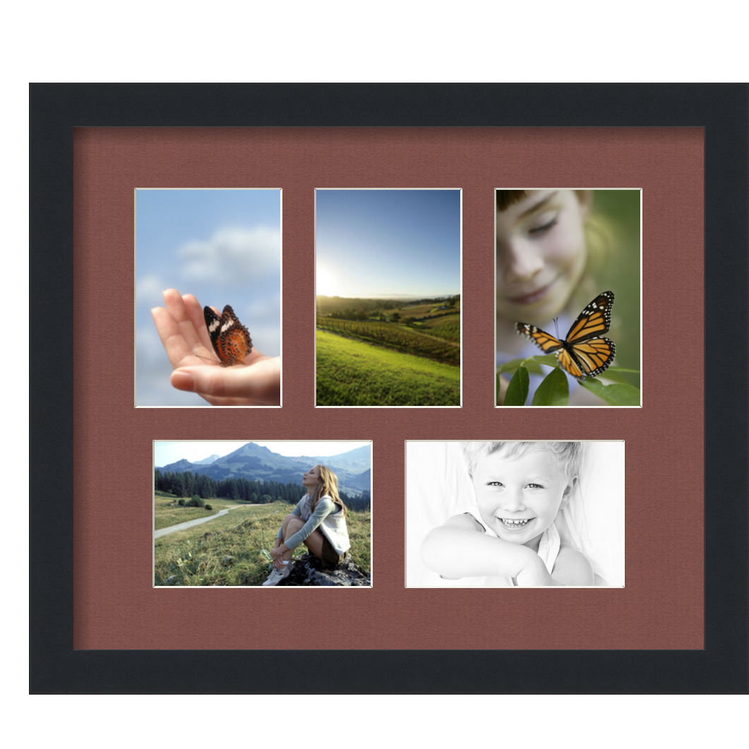 Collage Picture Frame, Satin Black Frame with 5 openings for 4x6 photos with Black Brique Mat. D3926DD706, ArtToframes