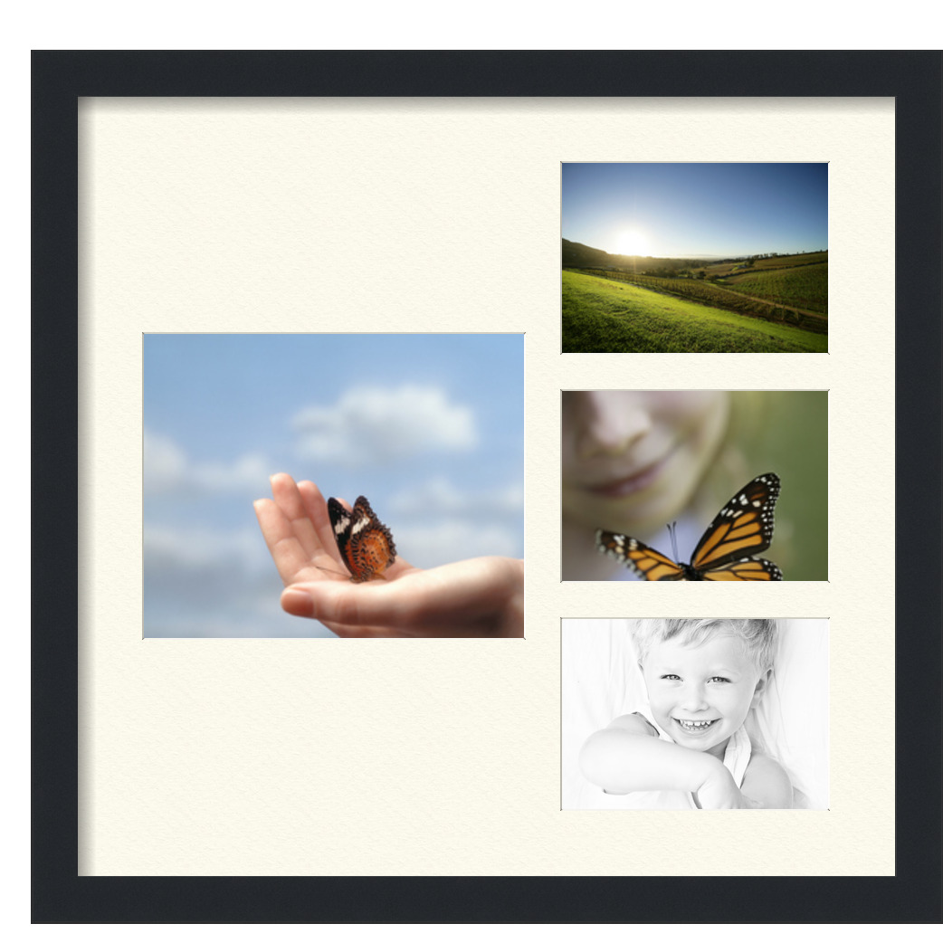 Collage Picture Frame, Satin Black Frame with 4 openings for 8x10 photos with Ivory Off White Mat. D3926FZ72, ArtToframes