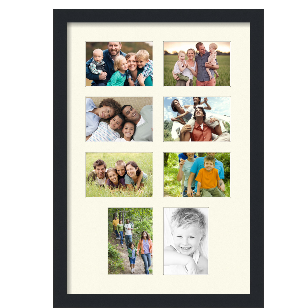 Collage Picture Frame, Satin Black Frame with 8 openings for 4x6 photos with Brilliant White Mat. D3926EM764, ArtToframes