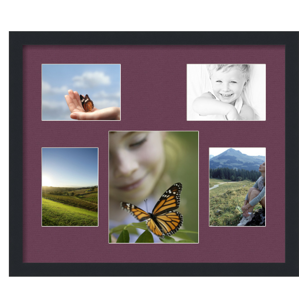 Collage Picture Frame, Satin Black Frame with 5 openings for 8x10 photos with Red Ruby Mat. D3926FW770, ArtToframes