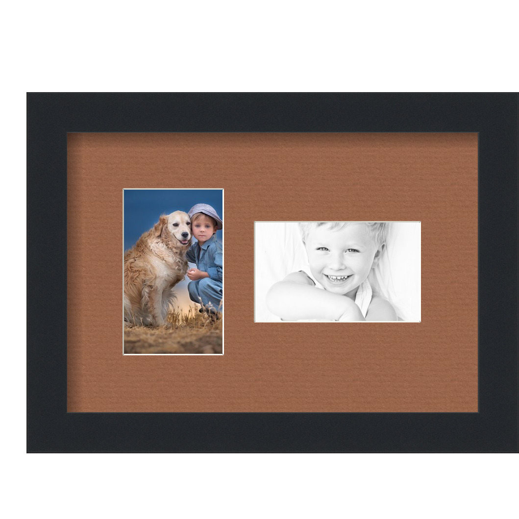 Collage Picture Frame, Satin Black Frame with 2 openings for 3x5 photos with Brown Paloma Mat. D3926EA774, ArtToframes