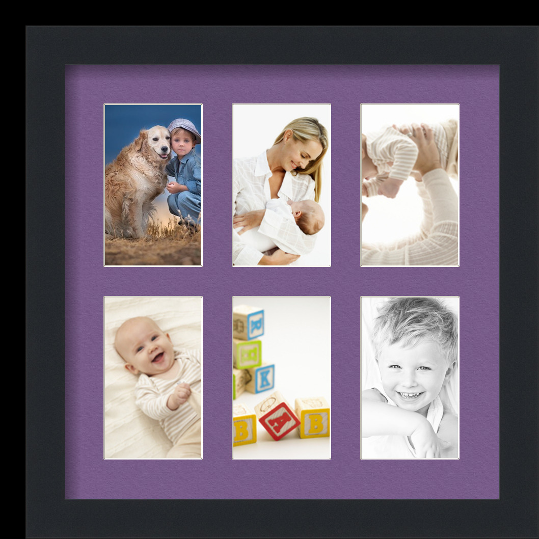 Collage Picture Frame, Satin Black Frame with 6 openings for 3x5 photos with Purple Grape Mat. D3926FQ83, ArtToframes
