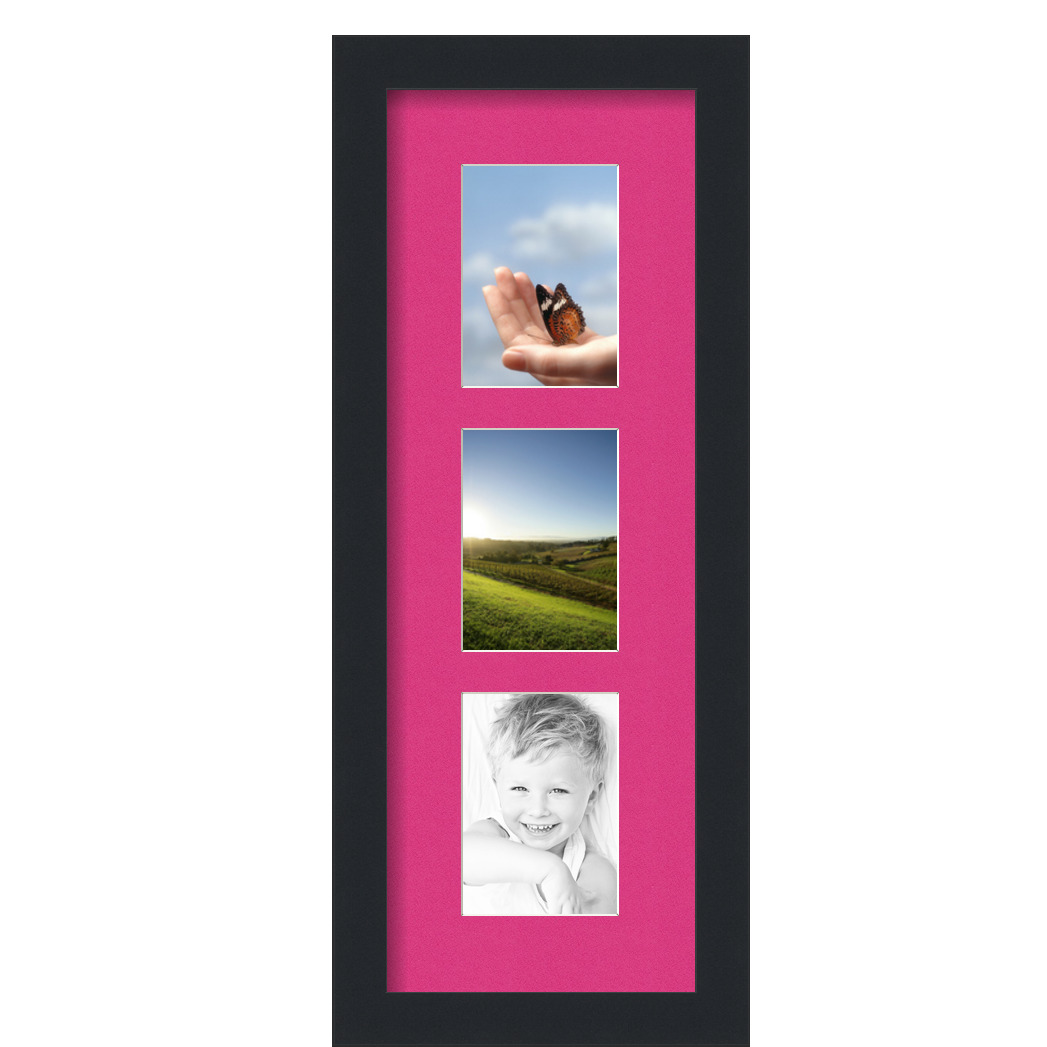 Collage Picture Frame, Satin Black Frame with 3 openings for 3.5x5 photos with Pink Tulip Mat. D3926CR864, ArtToframes