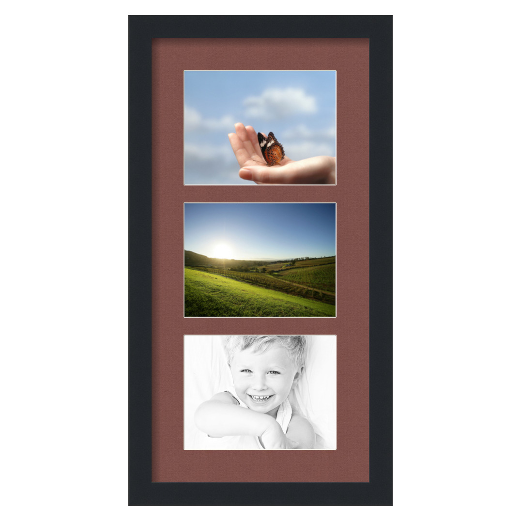 Collage Picture Frame, Satin Black Frame with 3 openings for 6x8 photos with Black Brique Mat. D3926DD873, ArtToframes