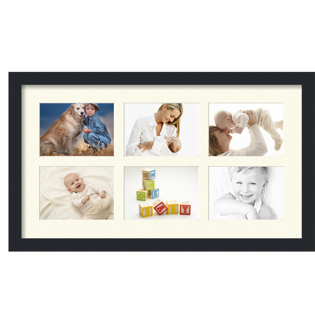 Collage Picture Frame, Satin Black Frame with 6 openings for 5x7 photos with Brilliant White Mat. D3926EM93, ArtToframes